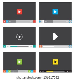 Set of media players for website or application. Creative Flat design with buttons and icons.