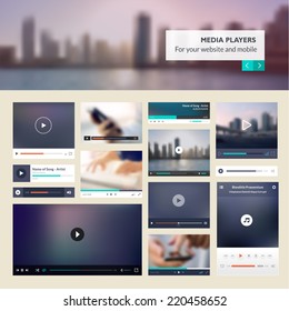 Set of media players for websites and mobile websites design    