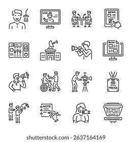 Set of Media Reporting Linear Style Icons 

