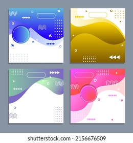 Set of Media Social frame and post editable templates. Сolorful gradient mockup with fluid shape for personal blog or shop, social media banner. Liquid design backgrounds. Vector illustration