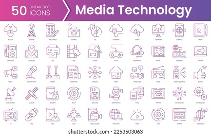 Set of media technology icons. Gradient style icon bundle. Vector Illustration