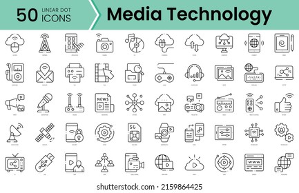 Set of media technology icons. Line art style icons bundle. vector illustration