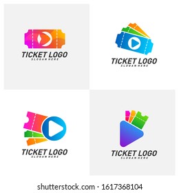 Set of Media Ticket Logo Design Vector, Movie Play Ticket logo template, Emblem, Creative design, Icon symbol concept