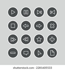 Set of Media and Web icons in line style. Vector illustration. UI UX interface icons. User, profile, message, document file, social media, button, home, chat, arrow, collection.