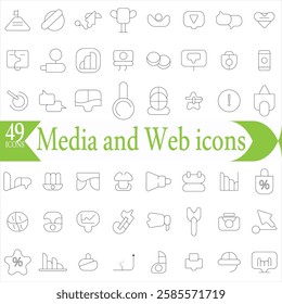 Set of Media and Web icons in line style. Data analytics, Digital marketing, Management, Message, Phone. Vector illustration