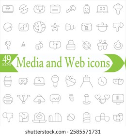 Set of Media and Web icons in line style. Data analytics, Digital marketing, Management, Message, Phone. Vector illustration