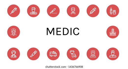 Set of medic icons such as Syringe, Doctor, Scalpel, Nurse, Ambulance, Stethoscope, Hospital , medic