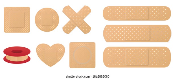 set of medical band plaster or first aid medical adhesive bandages or medical patch plasters concept. eps 10 vector
