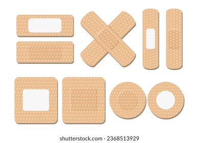 A set of medical bandages of various shapes. Various forms of adhesive tape for first aid. Medical icons. Vector	
