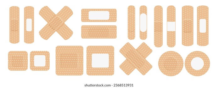 A set of medical bandages of various shapes. Various forms of adhesive tape for first aid. Medical icons. Vector	
