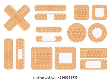 A set of medical bandages of various shapes. Various forms of adhesive tape for first aid. Medical icons. Vector	
