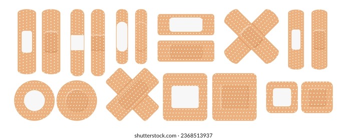 A set of medical bandages of various shapes. Various forms of adhesive tape for first aid. Medical icons. Vector	
