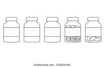 A set of medical bottles with a line style label. 