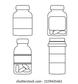 A set of medical bottles with a line style label. 