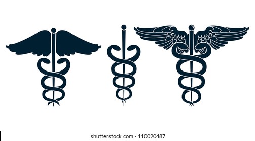 Set of medical caduceus