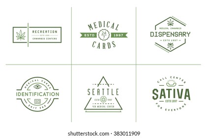 Set Of Medical Cannabis Marijuana Sign Or Label Template In Vector. Can Be Used As A Logotype.