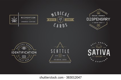 Set Of Medical Cannabis Marijuana Sign Or Label Template In Vector. Can Be Used As A Logotype.