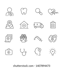 Set of  medical care icon. Hospital symbol outline isolated on white background