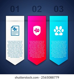 Set Medical certificate for dog or cat, Animal health insurance and Veterinary clinic. Business infographic template. Vector