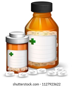 Set of medical containers and medicene illustration