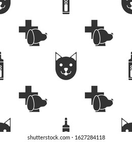Set Medical digital thermometer, Cat and Veterinary clinic symbol on seamless pattern. Vector