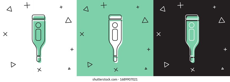 Set Medical digital thermometer for medical examination icon isolated on white and green, black background.  Vector Illustration