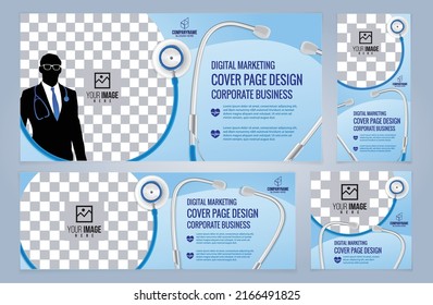 Set of Medical and Doctor Blue Web banners templates, Coverpage Standard sizes with space. Vector illustration