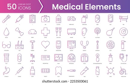 Set of medical elements linear icons. Gradient style icon bundle. Vector Illustration