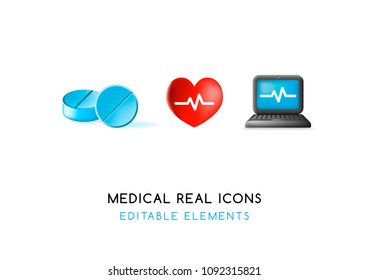 Set of Medical Elements on White Background . Isolated Vector Illustration 