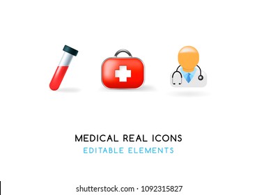 Set of Medical Elements on White Background . Isolated Vector Illustration 