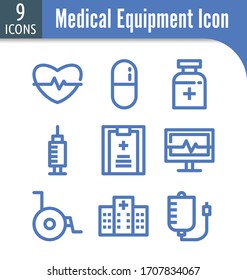 set of medical equipment linear icon
