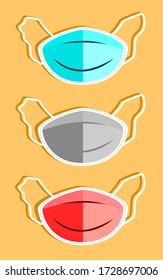 Set of medical face mask vector illustration. Flat medical mask concept.