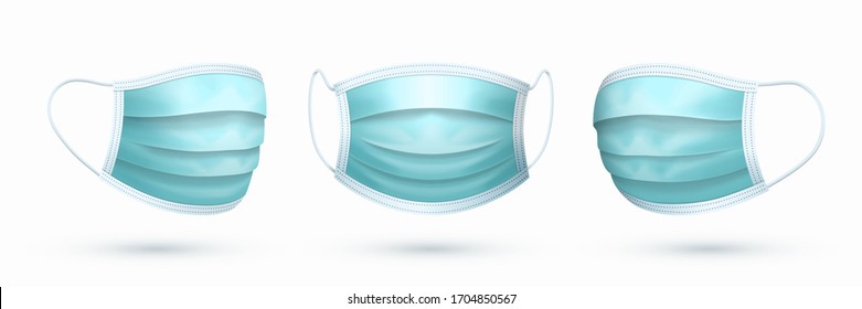 Set of medical face masks isolated on white background. Protection against bacterial and viral infections. Vector illustration