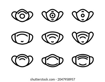 Set of medical face masks line icon. Breathing protection, surgical disposable mask