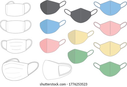 Máscara médica puesta. Ilustración vectorial aislada en fondo blanco.