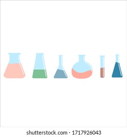 A set of medical flasks of different sizes and volumes.