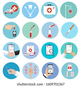 Set of medical flat design icons. Healthcare and medicine illustration.