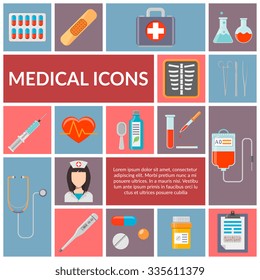 Set of medical flat design vector icons. Healthcare and medicine illustration