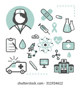 Set of medical flat icons on white background