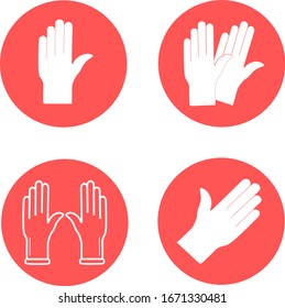 Set of medical gloves vector icons. Protective rubber gloves icon for infographic, website or app. Latex hand protection sign. Housework cleaning equipment symbol.