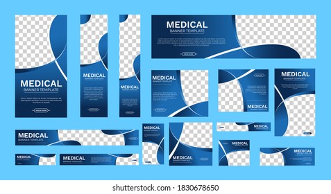 Set of Medical Health Banners of standard size with a place for photos. Vertical, horizontal and square template. vector illustration EPS 10