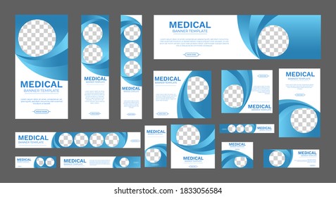 Set of Medical Health Banners of standard size with a place for photos. Vertical, horizontal and square template. vector illustration EPS 10