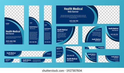 Set of Medical Health Banners of standard size with a place for photos. Vertical, horizontal and square template. vector illustration EPS 10