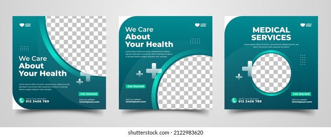 Set of Medical and Health Care social media post template. Usable for social media post, banner, and web ad.