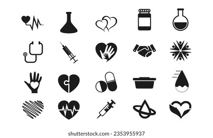 set medical health icon. solid glyph style icon