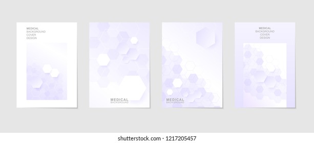 Set of medical and healthcare cover design. Soft purple color background template.