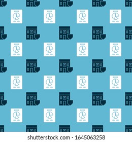 Set Medical hospital building with shield and Document with graph chart on seamless pattern. Vector