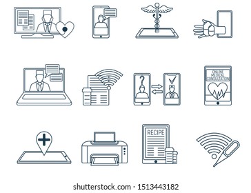 Set of Medical Icon. Concept for Healthcare Medicine and Lifestyle. Outline Virtual Doctor. Medical Symbol, Icon and Badge. Simple Vector illustration.