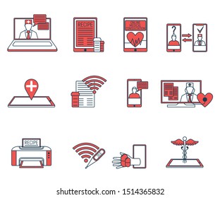 Set of Medical Icon. Concept for Healthcare Medicine and Lifestyle. Outline Virtual Doctor. Medical Symbol, Icon and Badge. Simple Vector illustration.