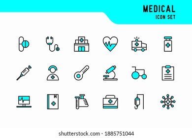 set of medical icon outline color. sign and symbols design medicine and health elements for mobile and web app.